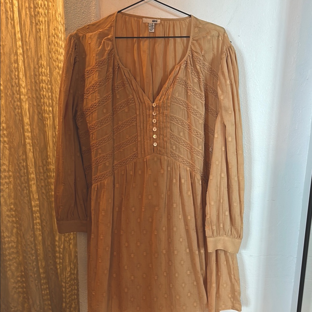 AMUSE SOCIETY Brown Long Sleeve V-Neck Sundress